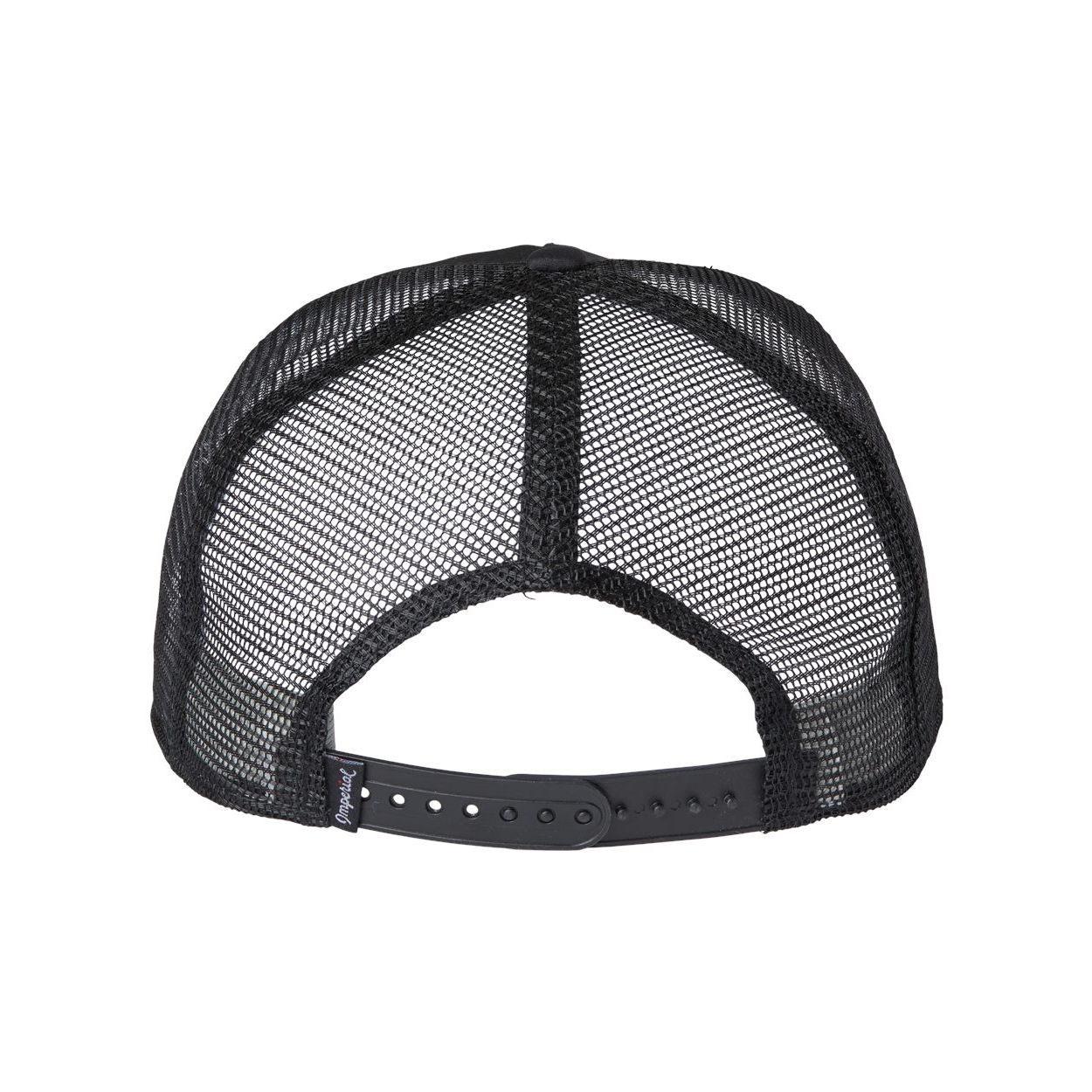 Black/Black/Black Retro-style Imperial® Rabble Rouser Cap featuring a structured five-panel design, recycled polyester performance fabric, breathable mesh back, woven rope braid across the pre-curved bill, and an adjustable snapback closure for a comfortable fit.
