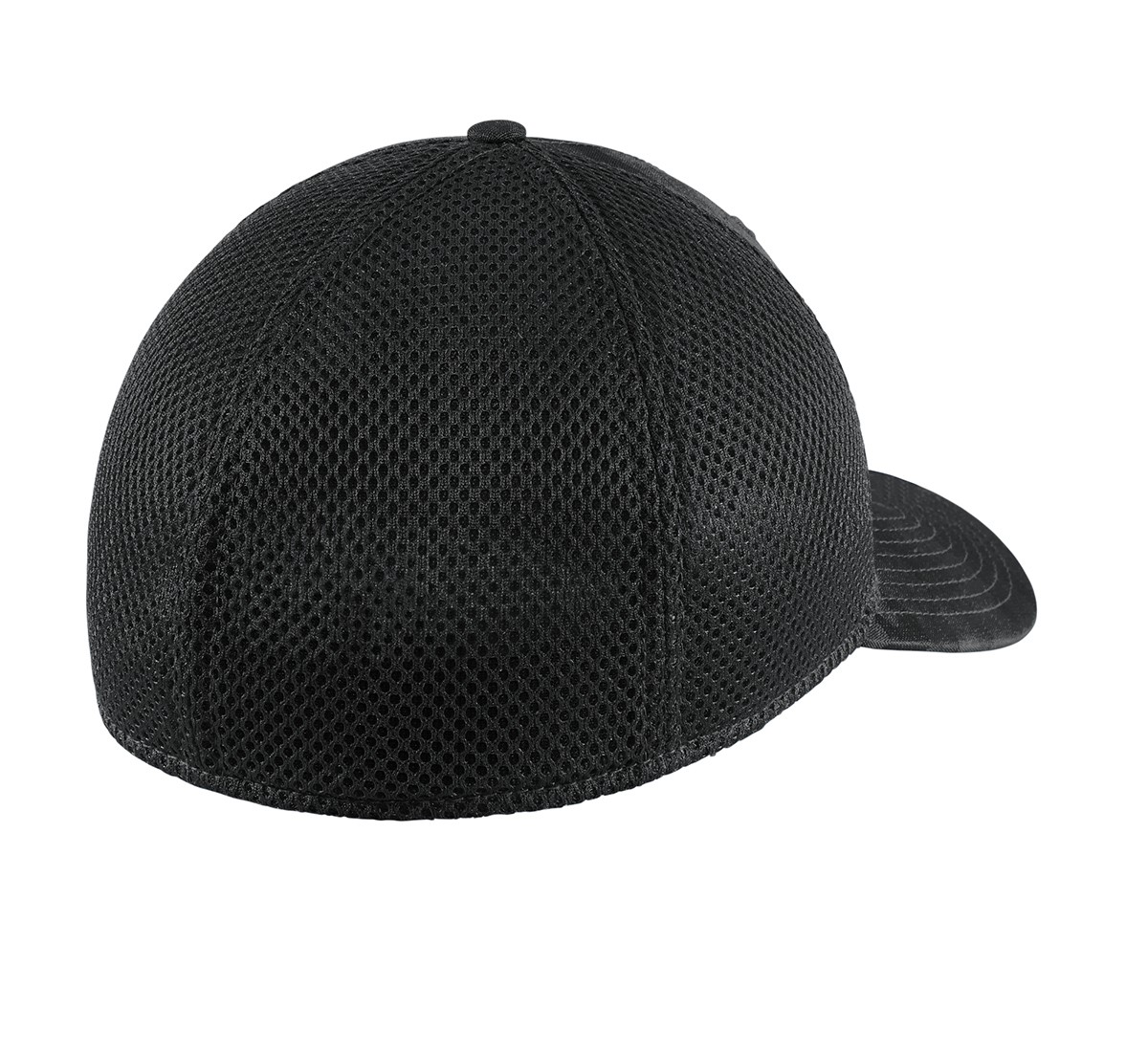 Black Camo stretch-fit performance cap made from polyester tonal camo fabric and breathable Spacer Mesh with a structured mid-profile design, contoured crown, and precurved visor.