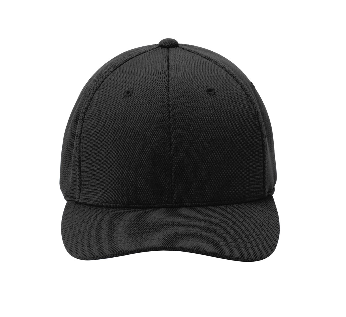 Black Sport-Tek performance cap made from 100% polyester with Flexfit Cool & Dry technology, extra-pliable Poly Block Mesh, structured construction, and a mid-profile design for breathable comfort.