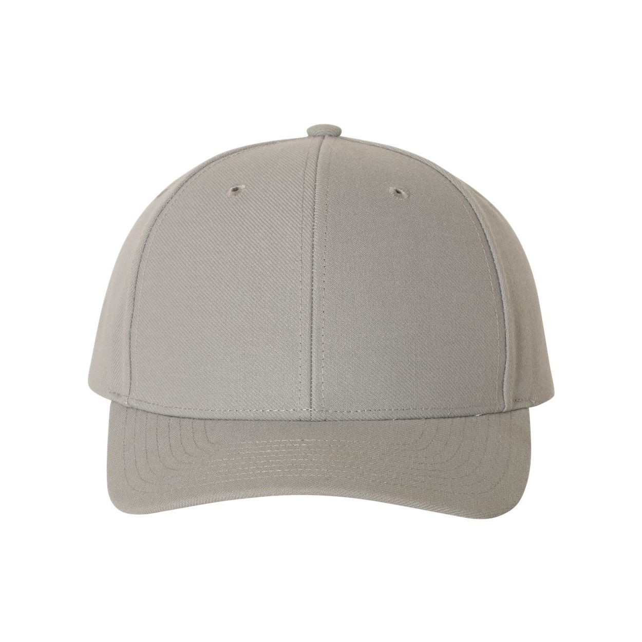 Grey performance cap made from 100% polyester Surge fabric with a structured six-panel design, pre-curved bill, grey undervisor, and adjustable hook-and-loop closure.