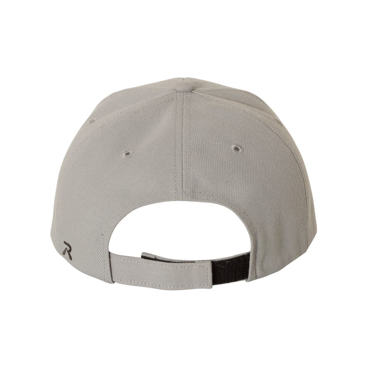 Grey performance cap made from 100% polyester Surge fabric with a structured six-panel design, pre-curved bill, grey undervisor, and adjustable hook-and-loop closure.