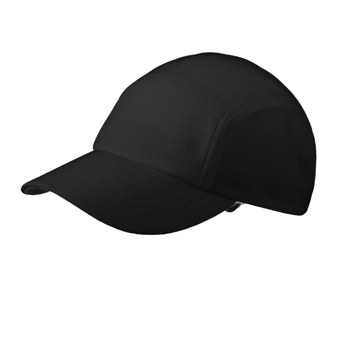 Blacktop lightweight performance cap made from 100% polyester closed-hole mesh with a sweat-wicking terry sweatband, unstructured low-profile fit, black underbill, reflective side accent, and adjustable buckle closure.