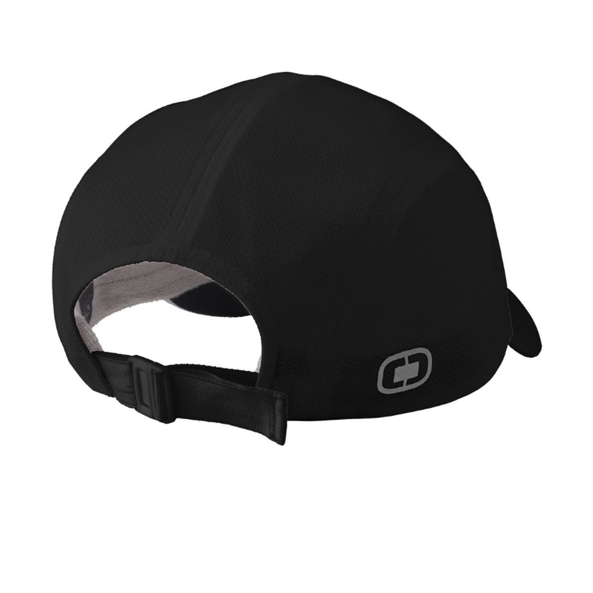 Blacktop lightweight performance cap made from 100% polyester closed-hole mesh with a sweat-wicking terry sweatband, unstructured low-profile fit, black underbill, reflective side accent, and adjustable buckle closure.
