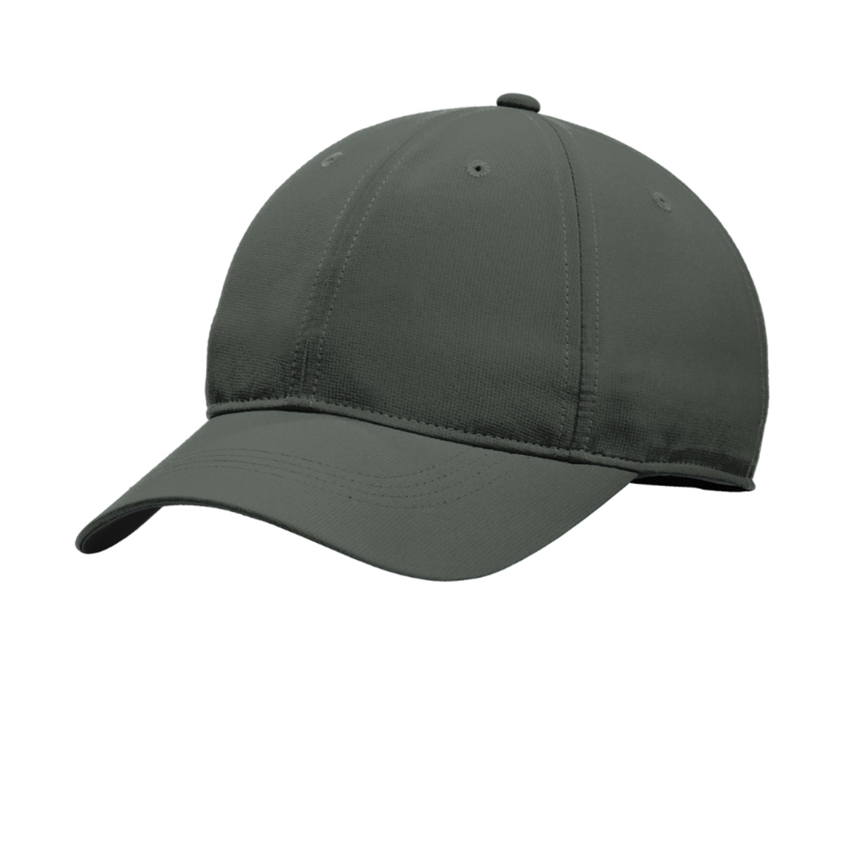 Anthracite performance cap made from durable 100% polyester fine-ripstop fabric with moisture-wicking technology, embroidered eyelets, a low-profile fit, an underbill that helps reduce sun glare, and an adjustable hook-and-loop closure.