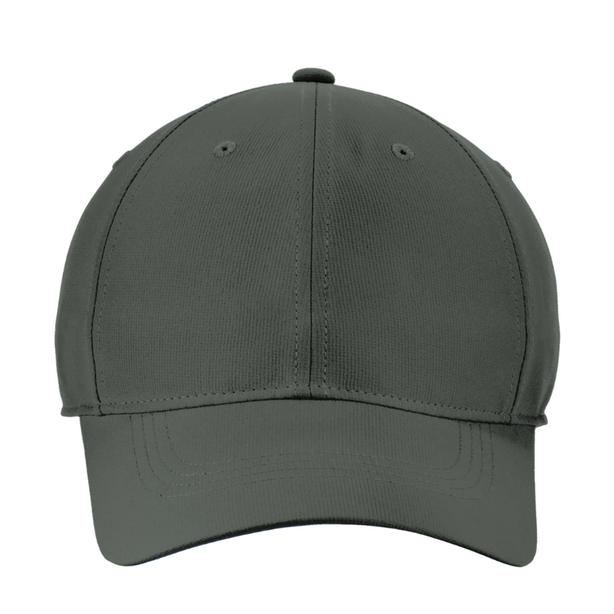 Anthracite performance cap made from durable 100% polyester fine-ripstop fabric with moisture-wicking technology, embroidered eyelets, a low-profile fit, an underbill that helps reduce sun glare, and an adjustable hook-and-loop closure.