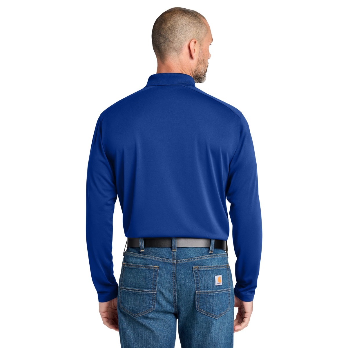 Lightweight 4.4 oz. snag-proof polyester work polo with moisture-wicking and odor-fighting properties, a flat-knit collar, three-button placket, open-hem sleeves, and tag-free label.