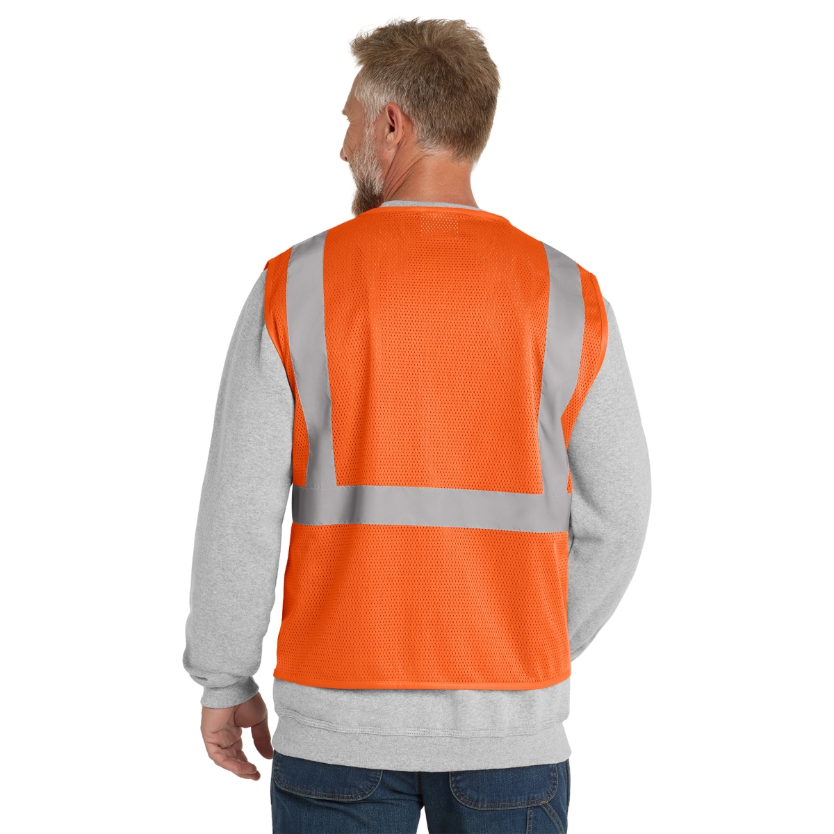 High-visibility polyester mesh vest with 2-inch reflective tape and a front zipper closure for breathable comfort and 360-degree visibility.