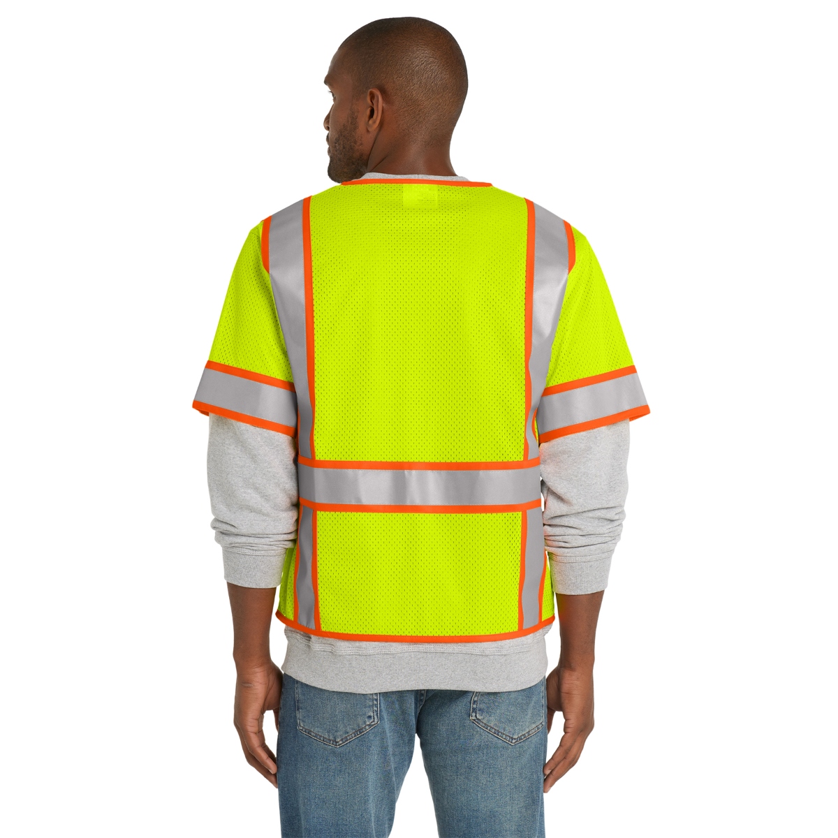 ANSI Class 3 high-visibility two-tone vest with short sleeves and breathable construction for comfort and enhanced visibility on the job.