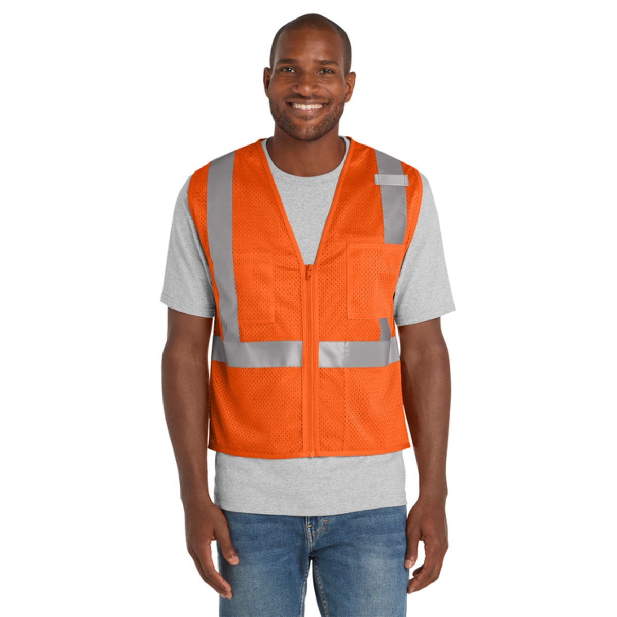 This breathable vest features jobsite must-haves like four storage pockets and a mic clip.