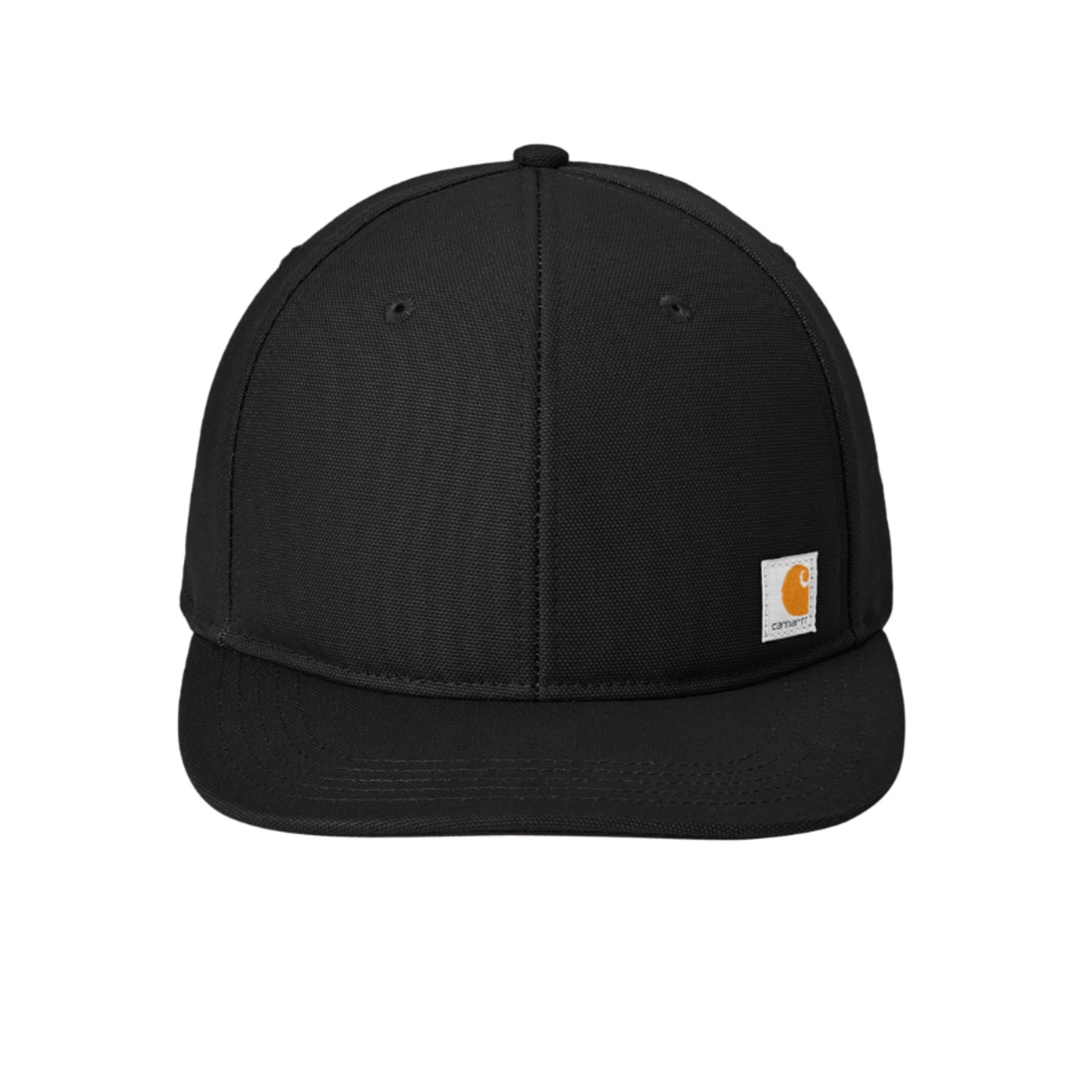 Black rugged cotton duck canvas cap featuring a structured high-profile design, flat brim visor, adjustable plastic closure, odor-fighting sweatband, and moisture-wicking technology.