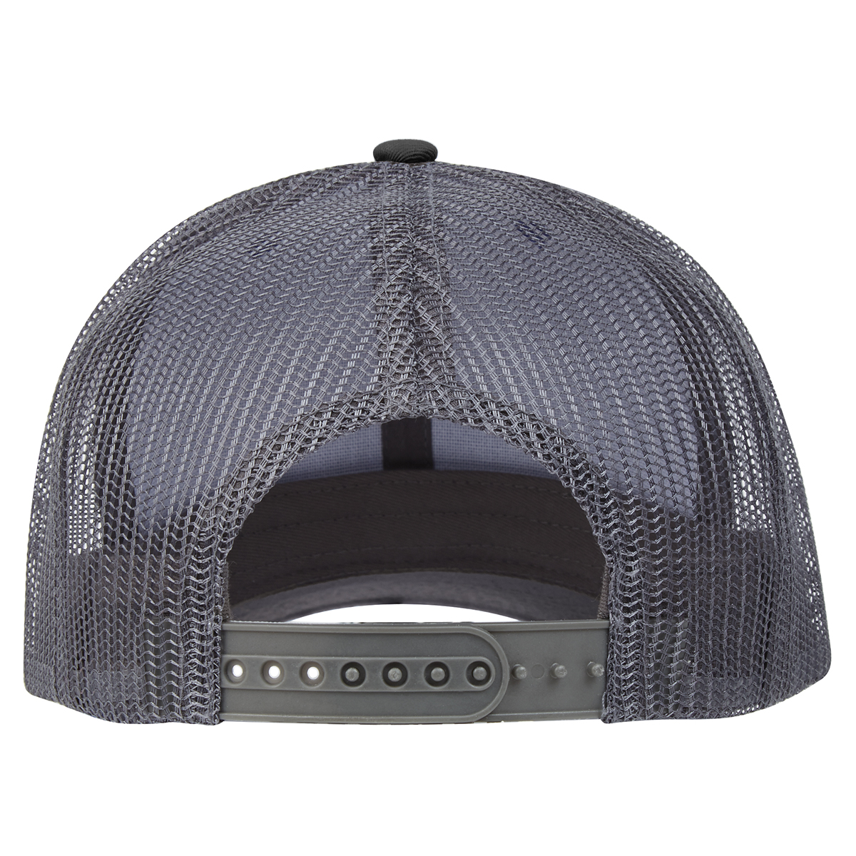 Black/Gray Cotton Twill Mesh Back Cap featuring a structured, low-profile crown made of brushed cotton twill, a breathable mesh back, and a pre-curved visor for a classic casual look. The adjustable plastic snap closure provides a secure fit, making it suitable for everyday wear, outdoor activities, and custom-branded events.