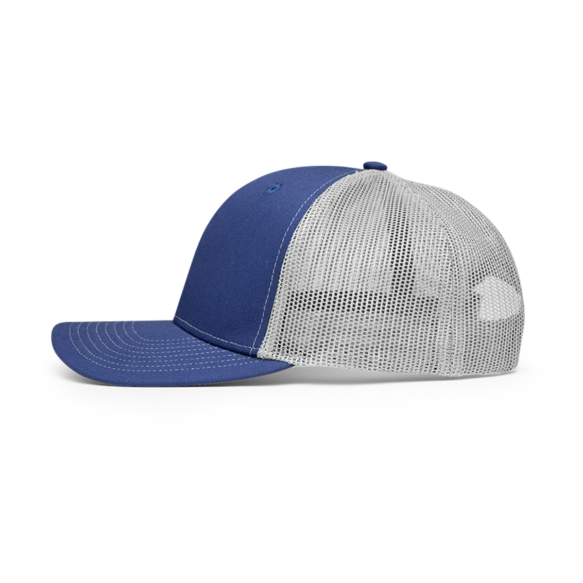 Royal Blue/Gray The Hauler Classic Trucker Hat features a structured, six-panel crown, a pre-curved visor, and a breathable mesh back for a timeless casual look. Made from a 60% cotton and 40% polyester blend, this medium-profile cap includes a comfortable cotton sweatband and an adjustable plastic snapback closure for a secure, customizable fit. Ideal for everyday wear, outdoor activities, and custom branding.