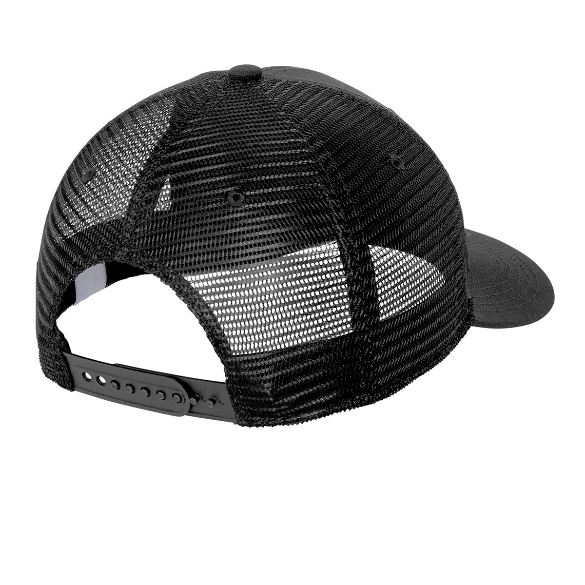 Black Carhartt® Canvas Mesh Back Cap featuring a washed cotton canvas front, breathable black polyester mesh back, pre-curved visor, and adjustable plastic closure. Designed with a moisture-wicking, quick-drying, odor-fighting sweatband and a sewn-on Carhartt label on the side for comfortable all-day wear at work or outdoors.