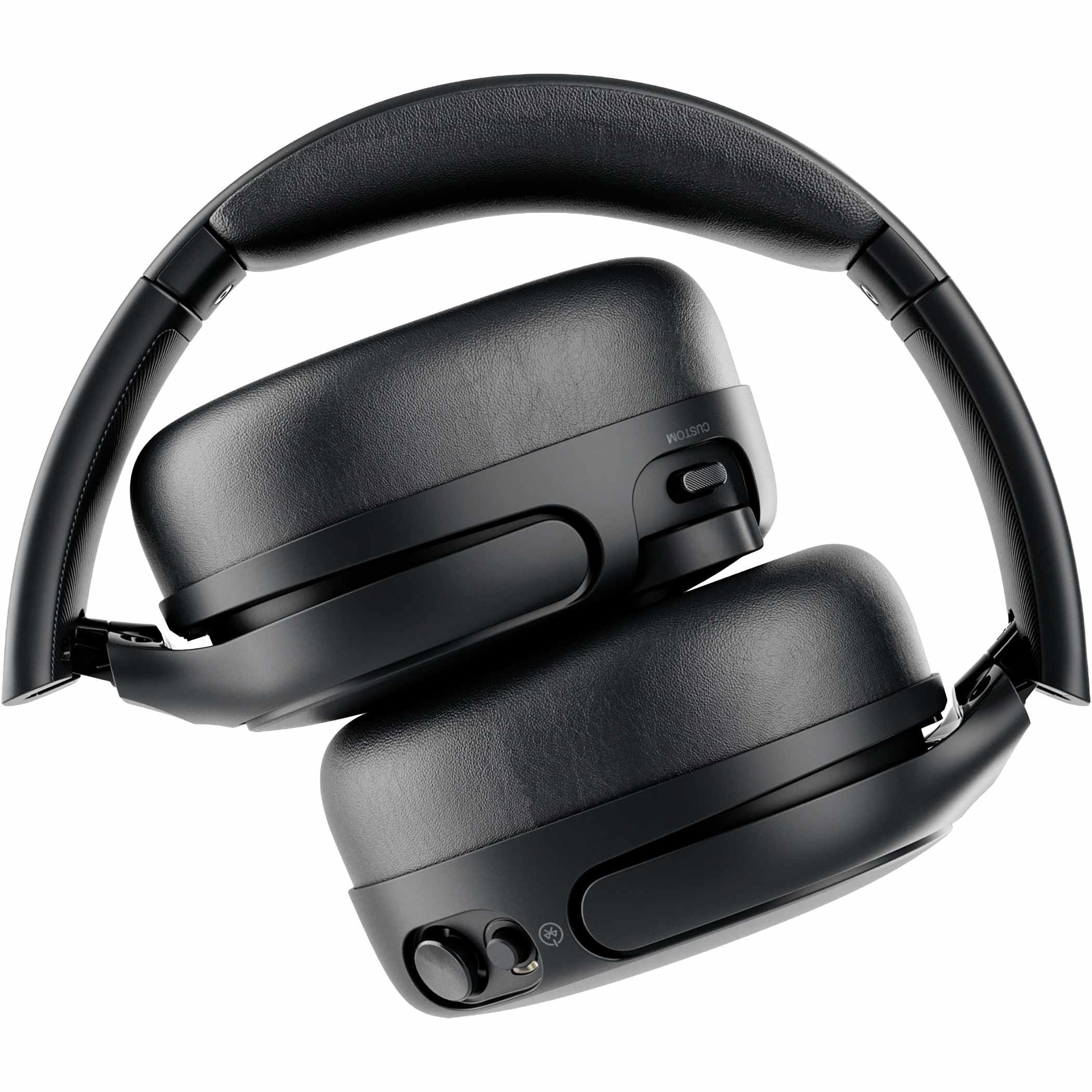 Black Skullcandy Crusher 720 Wireless Headphones featuring an over-ear design, cushioned ear cups, adjustable headband, and foldable construction in black with a sleek, modern finish, designed for immersive music, movie, and gaming audio with customizable bass and wireless Bluetooth connectivity.