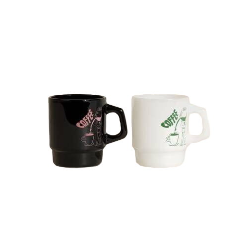 vintage-inspired glass mug with a curved handle, classic milk glass finish, and 8 oz capacity for coffee, tea, and other hot or cold beverages.