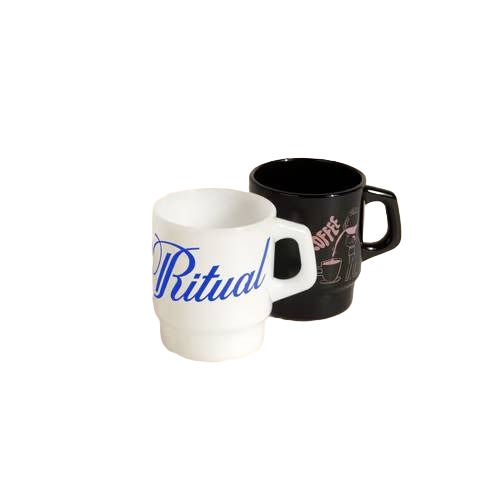 vintage-inspired glass mug with a curved handle, classic milk glass finish, and 8 oz capacity for coffee, tea, and other hot or cold beverages.