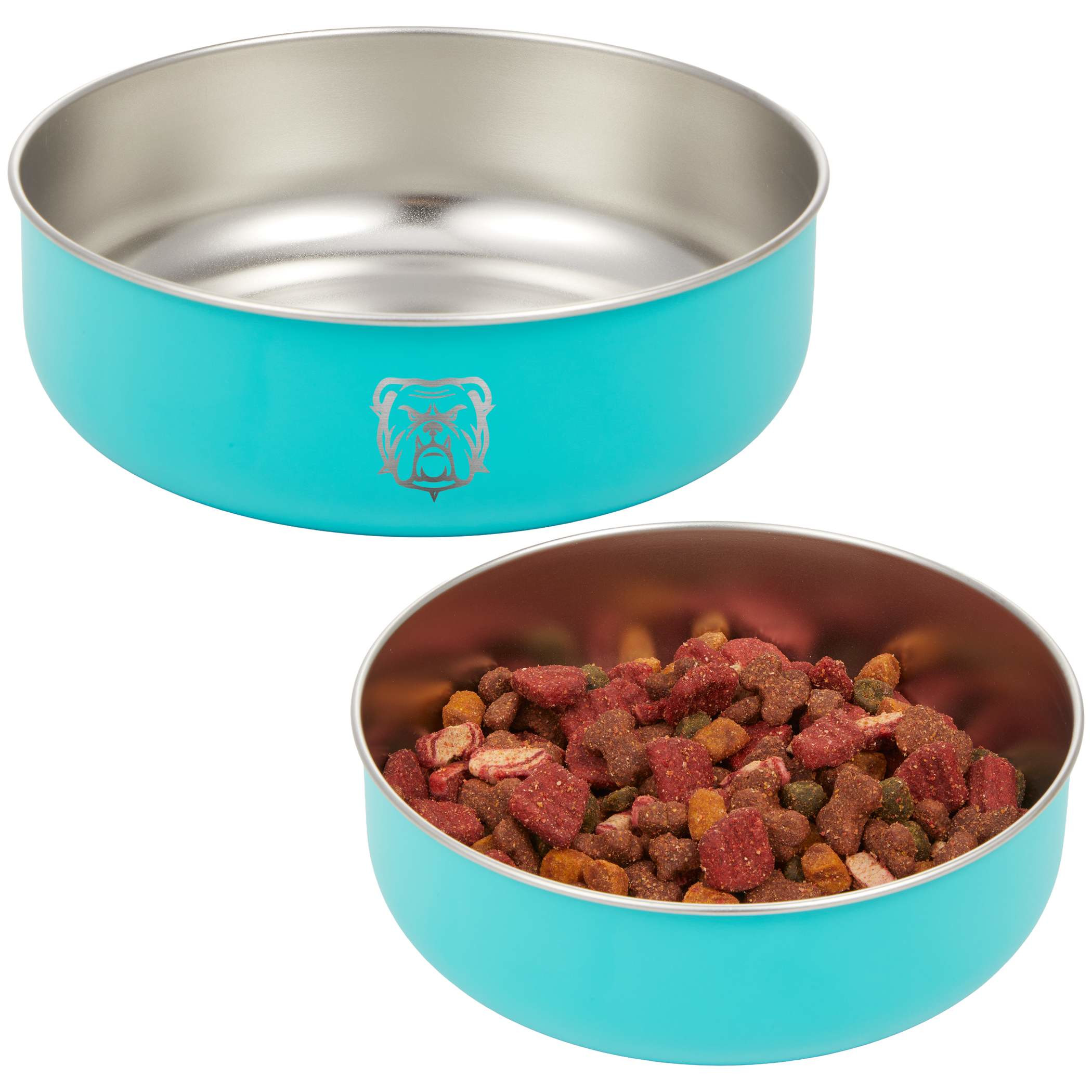 Turquoise 32 oz stainless steel pet bowl featuring a durable, smooth metallic finish and classic rounded design. Ideal for serving pet food or water, this easy-to-clean, odor-resistant bowl provides a hygienic feeding solution for dogs and cats.