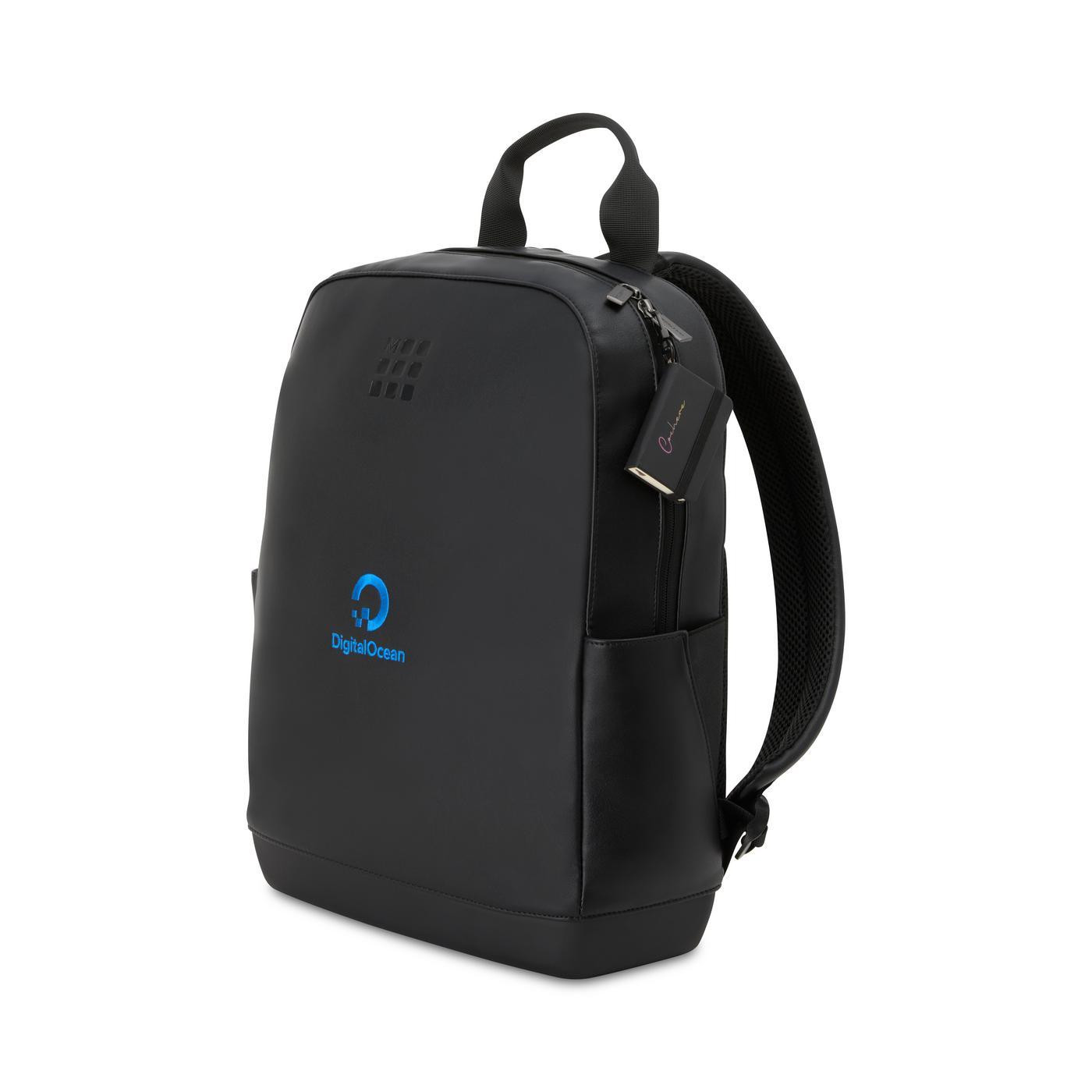 black backpack paired with a mini notebook charm in a two-piece gift set, featuring a sleek professional design.