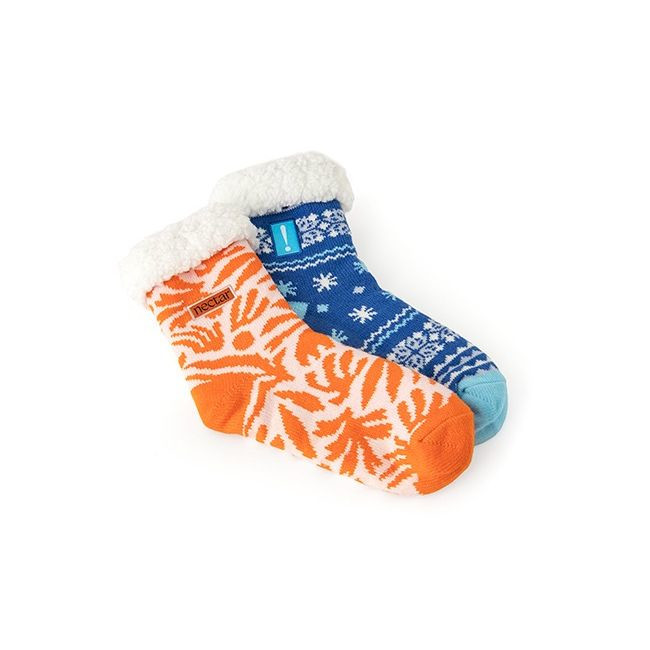 Custom Sherpa-lined socks featuring a custom jacquard knit exterior, an ultra-soft black or white sherpa lining, and non-slip grip dots on the soles for added traction. Designed like cozy slippers with the flexibility of socks, these one-size-fits-all socks can be customized with embroidery or patches for warmth and comfort during colder months.