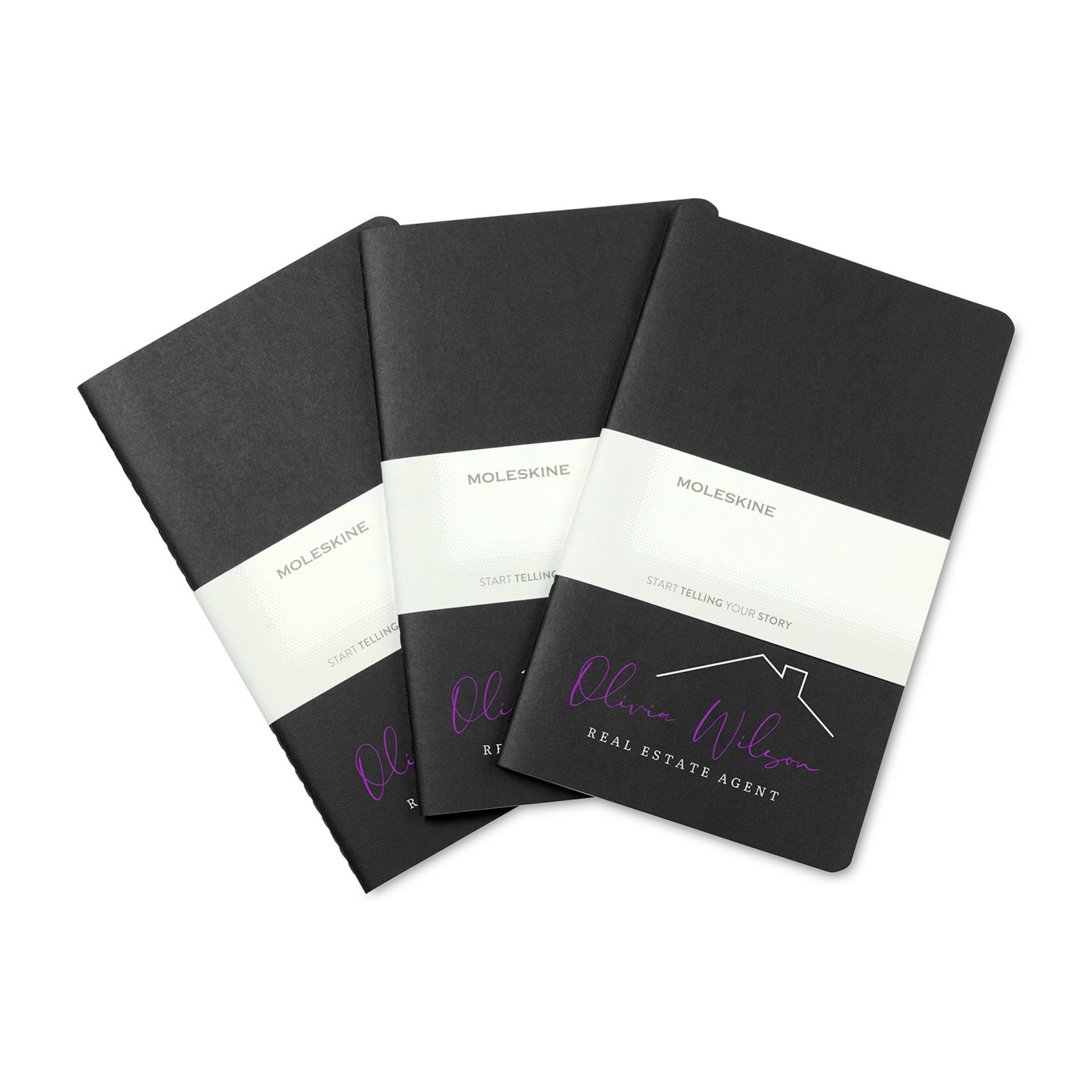 Black Moleskine pocket cahier ruled journals three-pack with flexible paper covers for notes, planning, and branded promotional gifts.