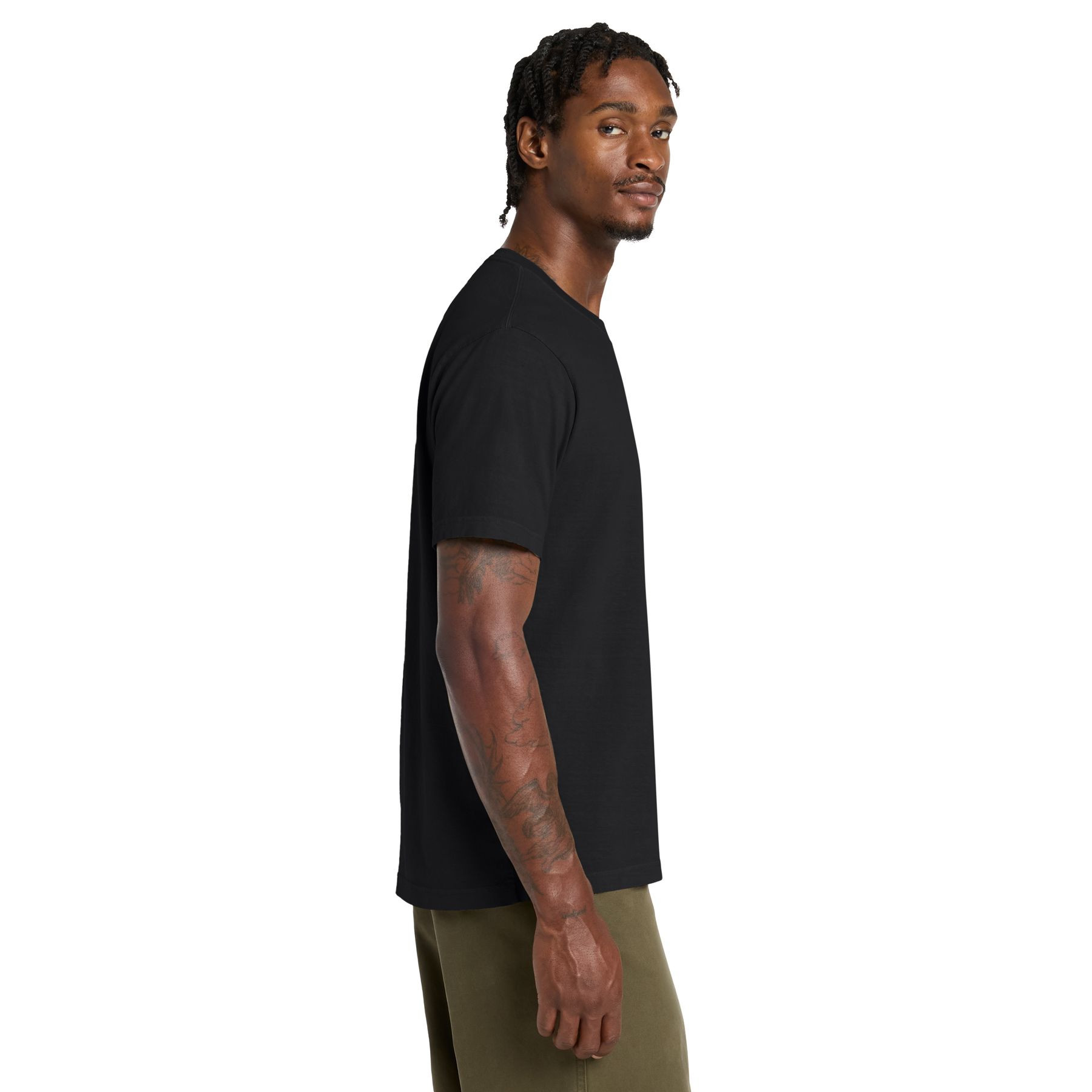 Black BELLA+CANVAS Unisex Heavyweight Garment-Dyed Tee featuring a relaxed fit, classic crew neckline, short sleeves, and semi-drop shoulders. Made from 6.5-ounce, 100% ring-spun cotton, this heavyweight T-shirt has a soft, substantial feel and a casual, modern silhouette. Available in garment-dyed colors, it is suitable for everyday wear, company apparel, and custom-branded promotional merchandise.