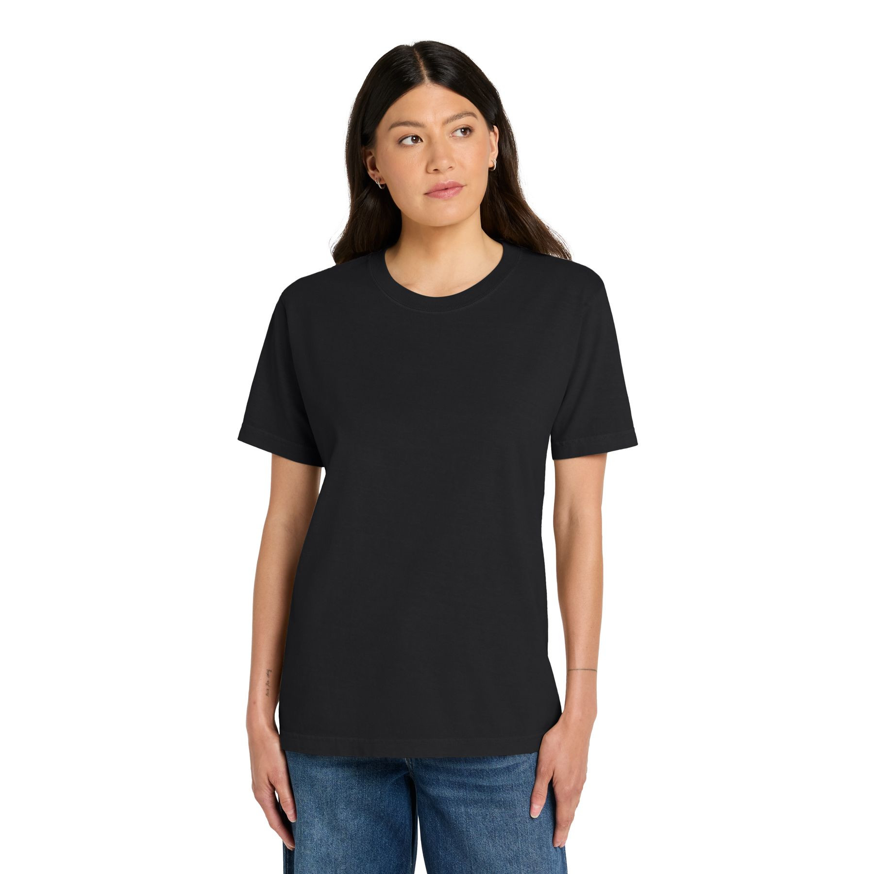Black BELLA+CANVAS Unisex Heavyweight Garment-Dyed Tee featuring a relaxed fit, classic crew neckline, short sleeves, and semi-drop shoulders. Made from 6.5-ounce, 100% ring-spun cotton, this heavyweight T-shirt has a soft, substantial feel and a casual, modern silhouette. Available in garment-dyed colors, it is suitable for everyday wear, company apparel, and custom-branded promotional merchandise.