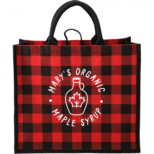 Buffalo Plaid Printed Jute Tote Product Image