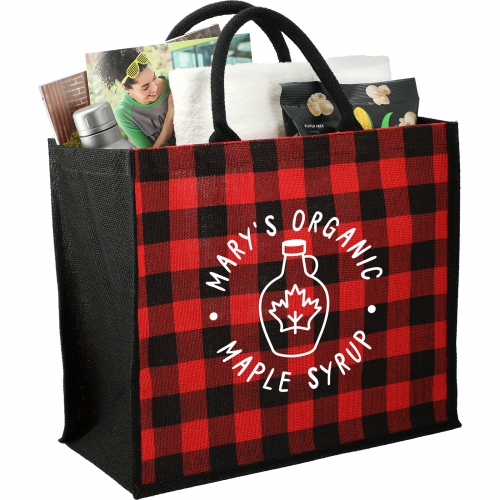 Buffalo Plaid Printed Jute Tote Product Image