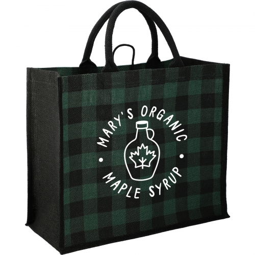 Buffalo Plaid Printed Jute Tote Product Image