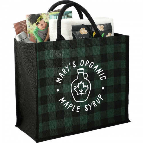 Buffalo Plaid Printed Jute Tote Product Image