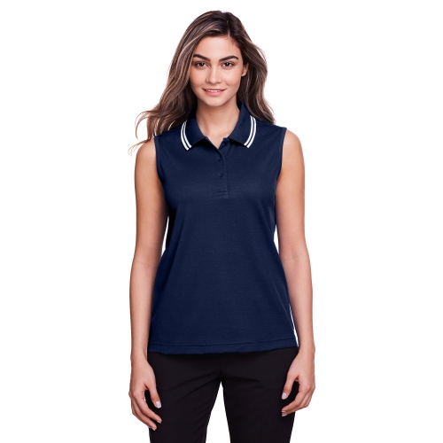 Devon & Jones CrownLux Performance™ Plaited Tipped Sleeveless Polo Product Image