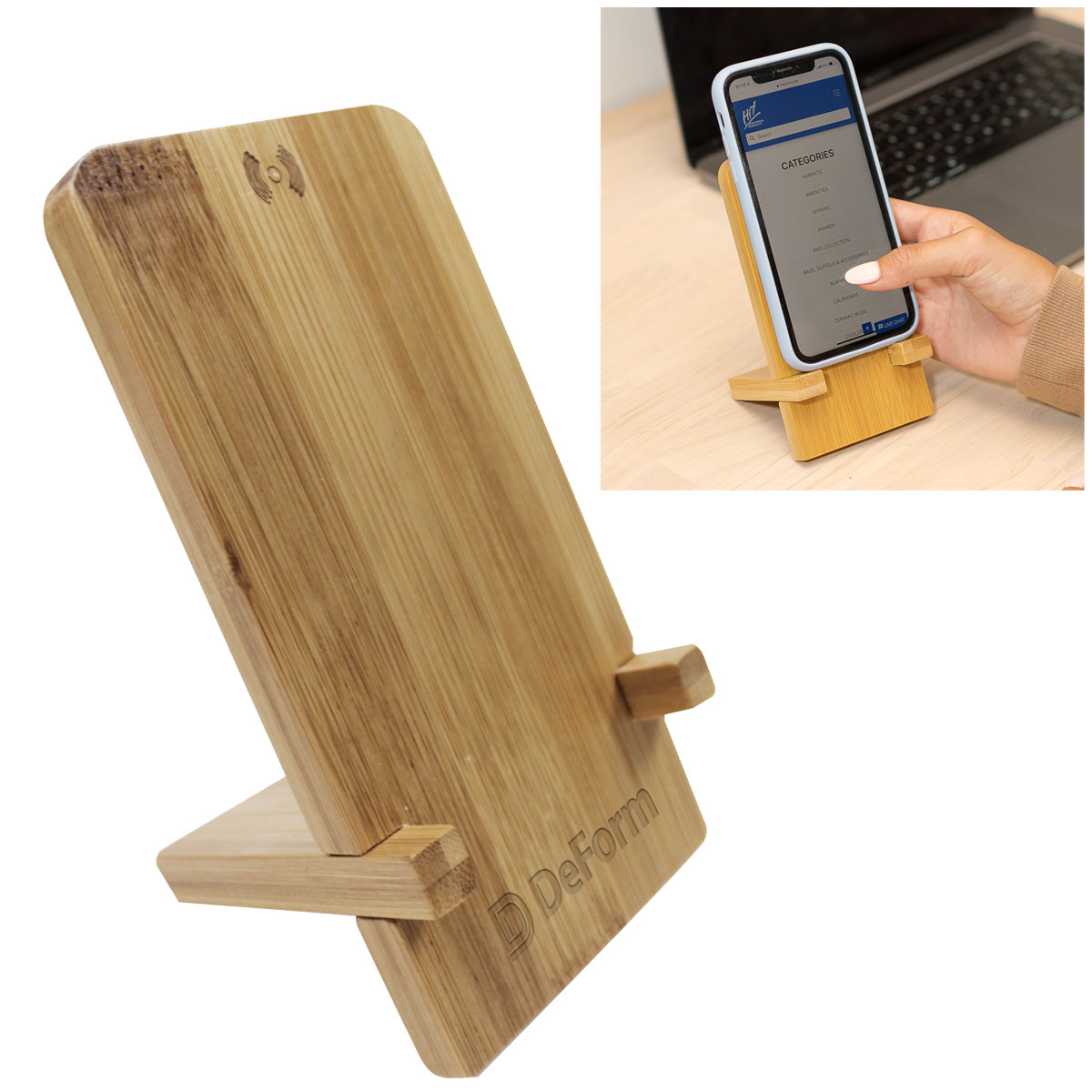 Bamboo Wireless Charger Phone Stand Product Image