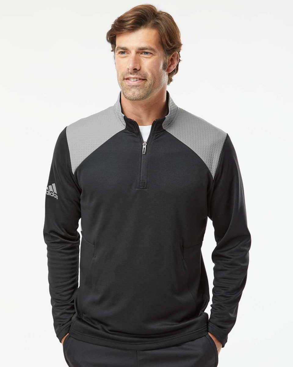adidas Textured Mixed Media Quarter-Zip Pullover Product Image