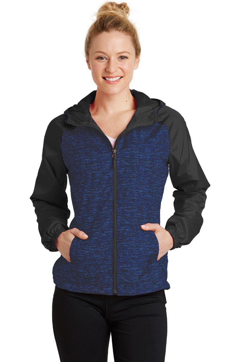 Sport-Tek Women's Heather Colorblock Raglan Hooded Wind Jacket Product Image