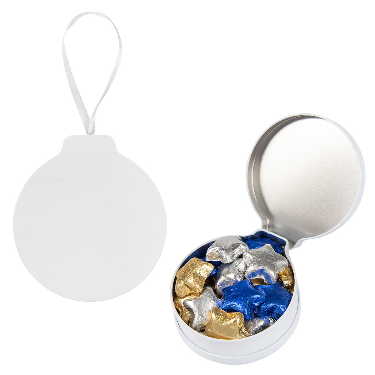 Full Color Ornament Tin with Candy Fill Options Product Image
