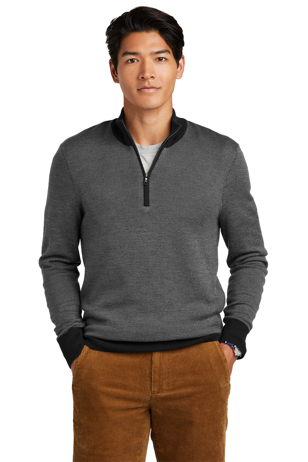 Brooks Brothers® Washable Merino Birdseye 1/4-Zip Sweater Product Image
