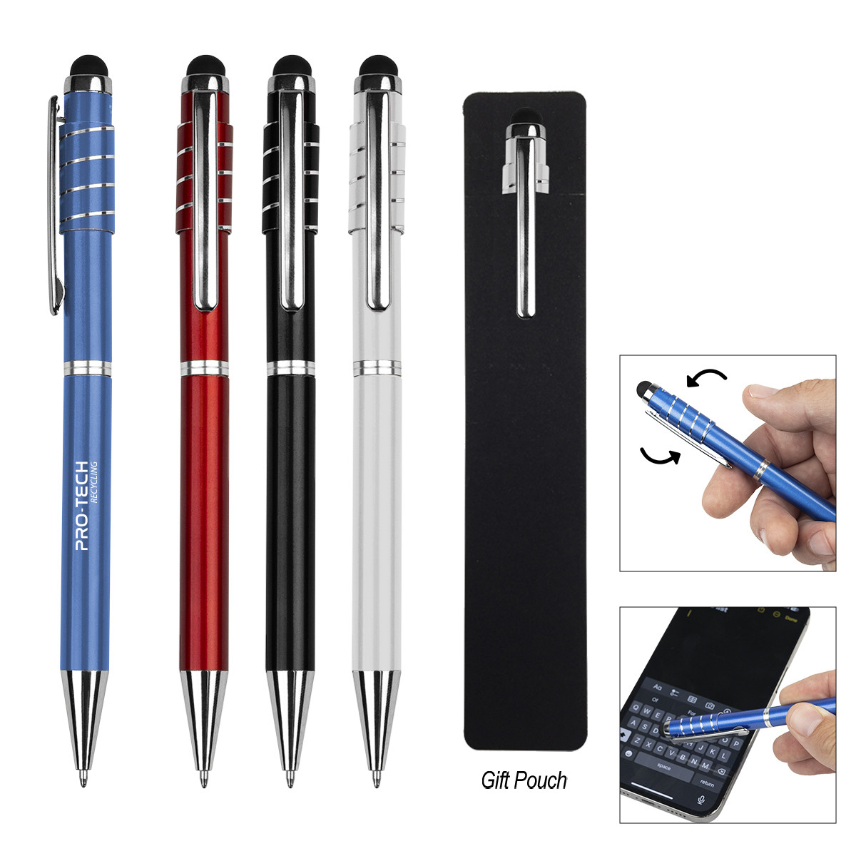 Recycled Aluminum Spinner Pen with Stylus Product Image