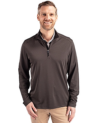Cutter & Buck® Men's Virtue Eco Pique Micro Stripe Recycled Quarter Zip Product Image